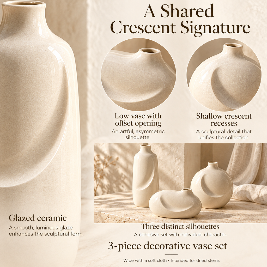 MAVELQIA™ Veyla Ceramic Bud Vase Gift Set — 3 Sculptural Decorative Vases for Shelves and Tabletops