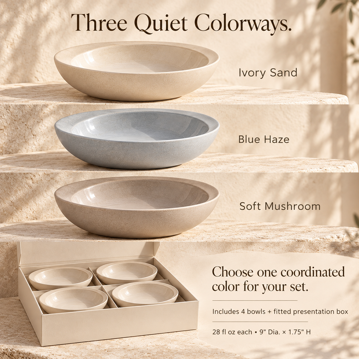MAVELQIA™ Ceryn Ceramic Pasta Bowl Gift Set — 4 Wide Stoneware Bowls for Pasta, Salads and Grain Bowls