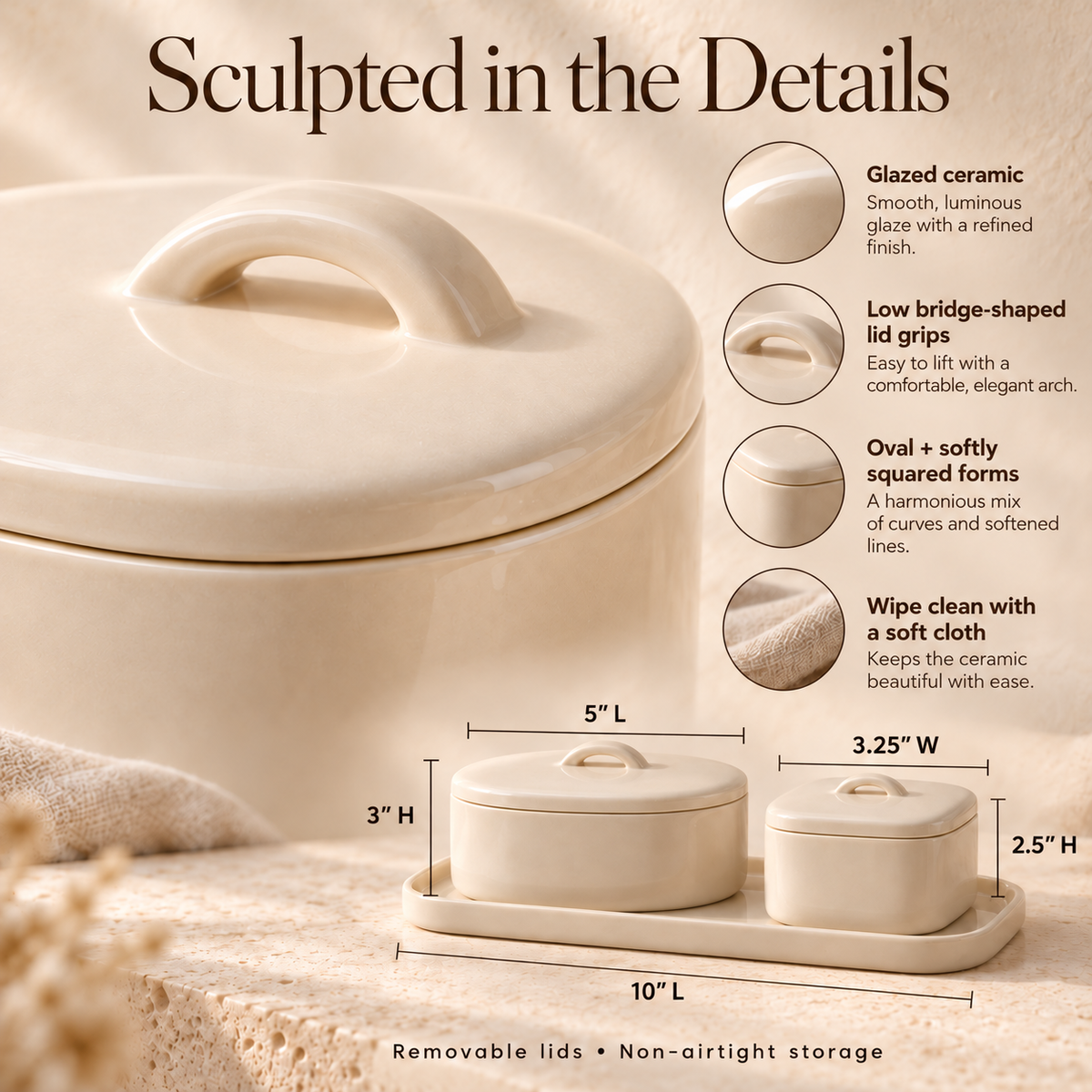 MAVELQIA™ Elaris Ceramic Keepsake Gift Set — 2 Lidded Decorative Storage Boxes with Matching Display Tray