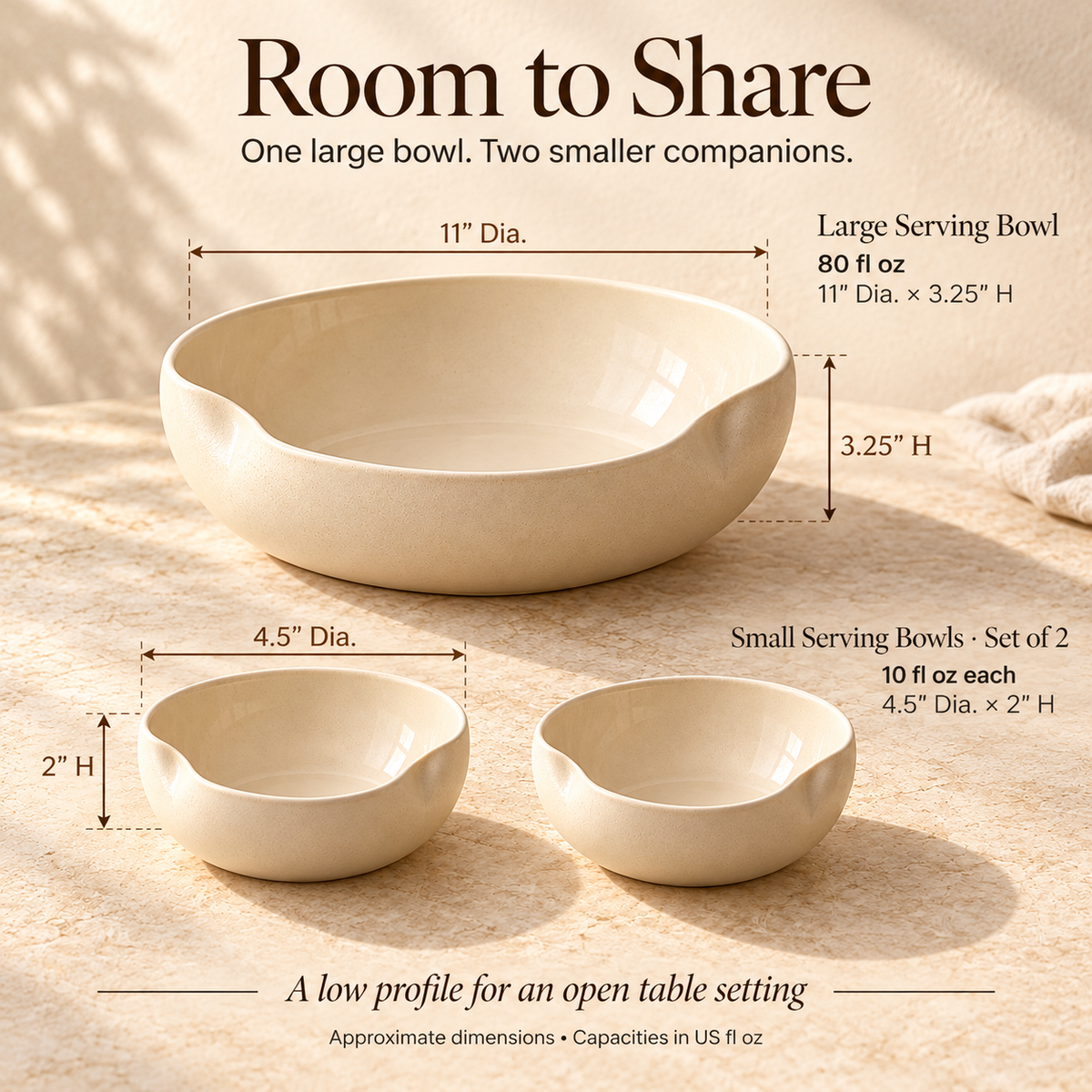 MAVELQIA™ Ordel Ceramic Salad Serving Gift Set — Large Stoneware Serving Bowl with 2 Small Serving Bowls
