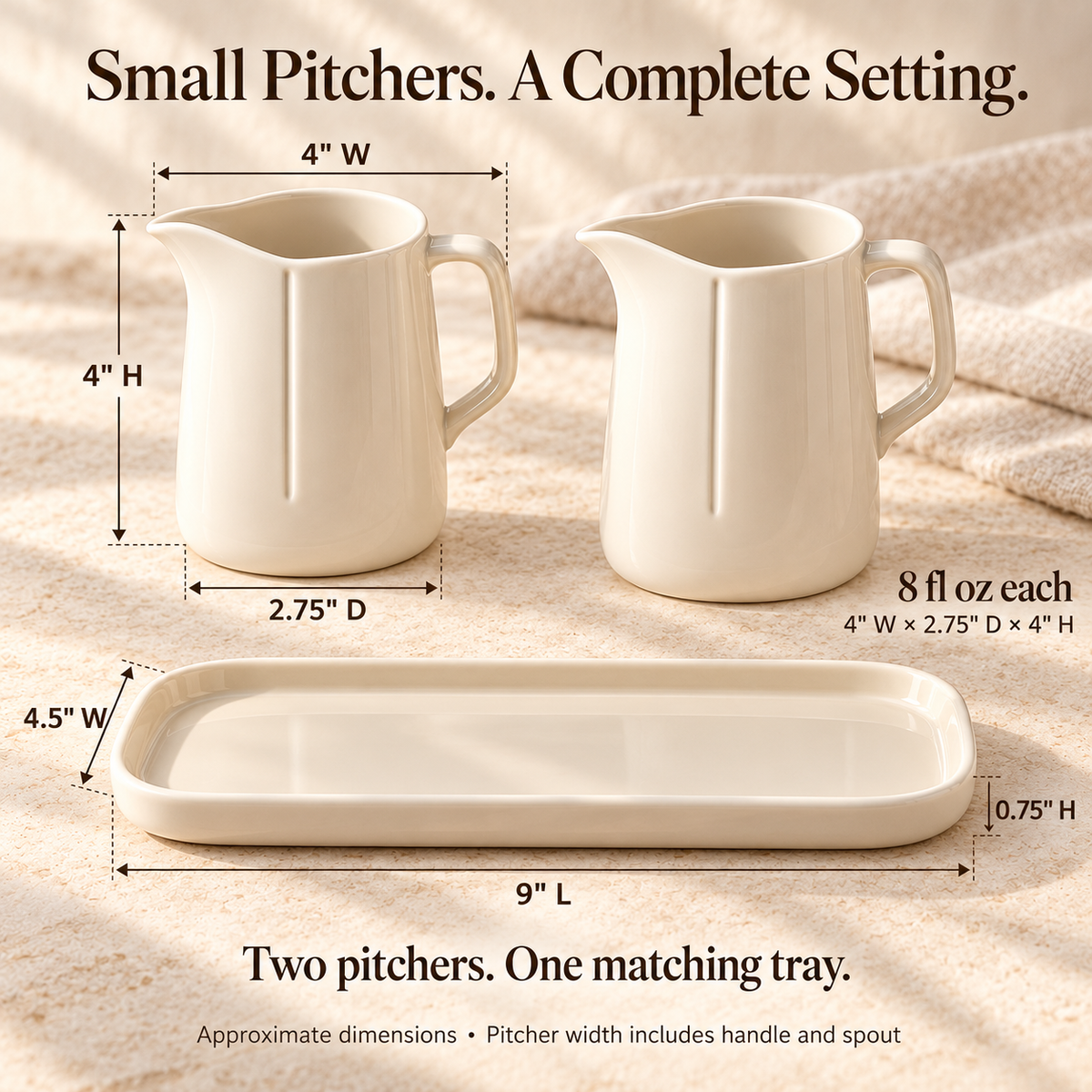 MAVELQIA™ Alune Ceramic Condiment Gift Set — 2 Porcelain Sauce Pitchers with Matching Serving Tray