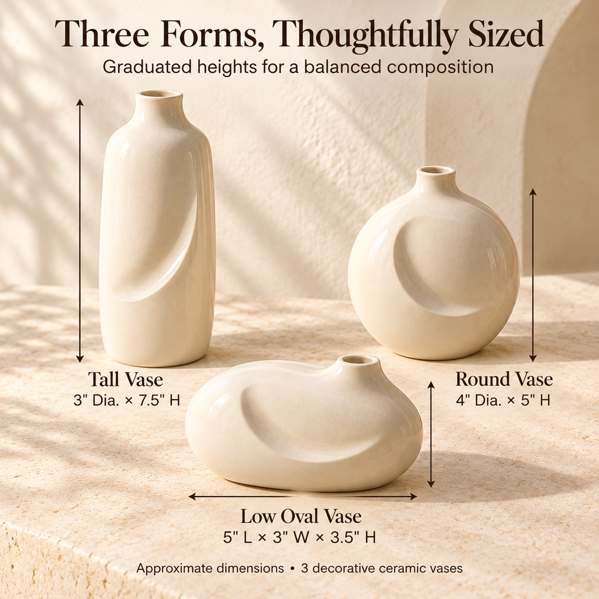 MAVELQIA™ Veyla Ceramic Bud Vase Gift Set — 3 Sculptural Decorative Vases for Shelves and Tabletops