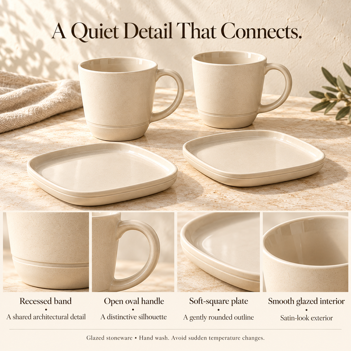 MAVELQIA™ Avelin Ceramic Mug Gift Set — Set of 2 Stoneware Coffee Mugs with Matching Snack Plates