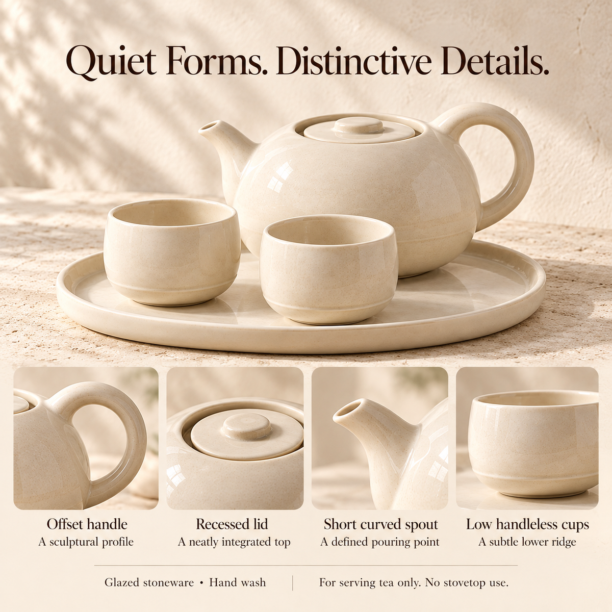 MAVELQIA™ Solune Ceramic Tea Gift Set for Two — Stoneware Teapot, 2 Teacups and Serving Tray